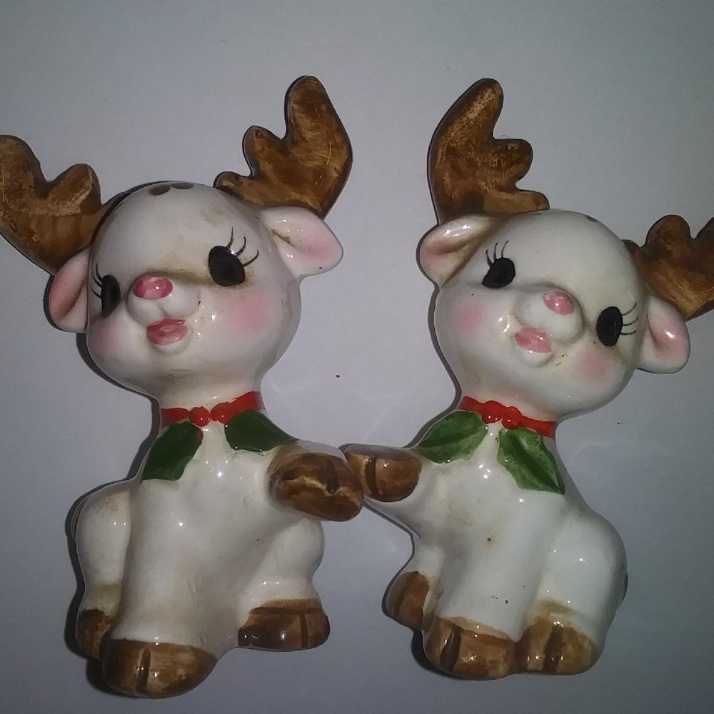 LEFTON 1970s Baby Reindeer Salt and Pepper Shakers Set